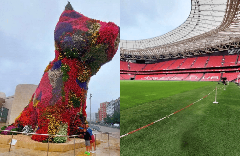 Znameniti Puppy in stadion San Mamés v Bilbau